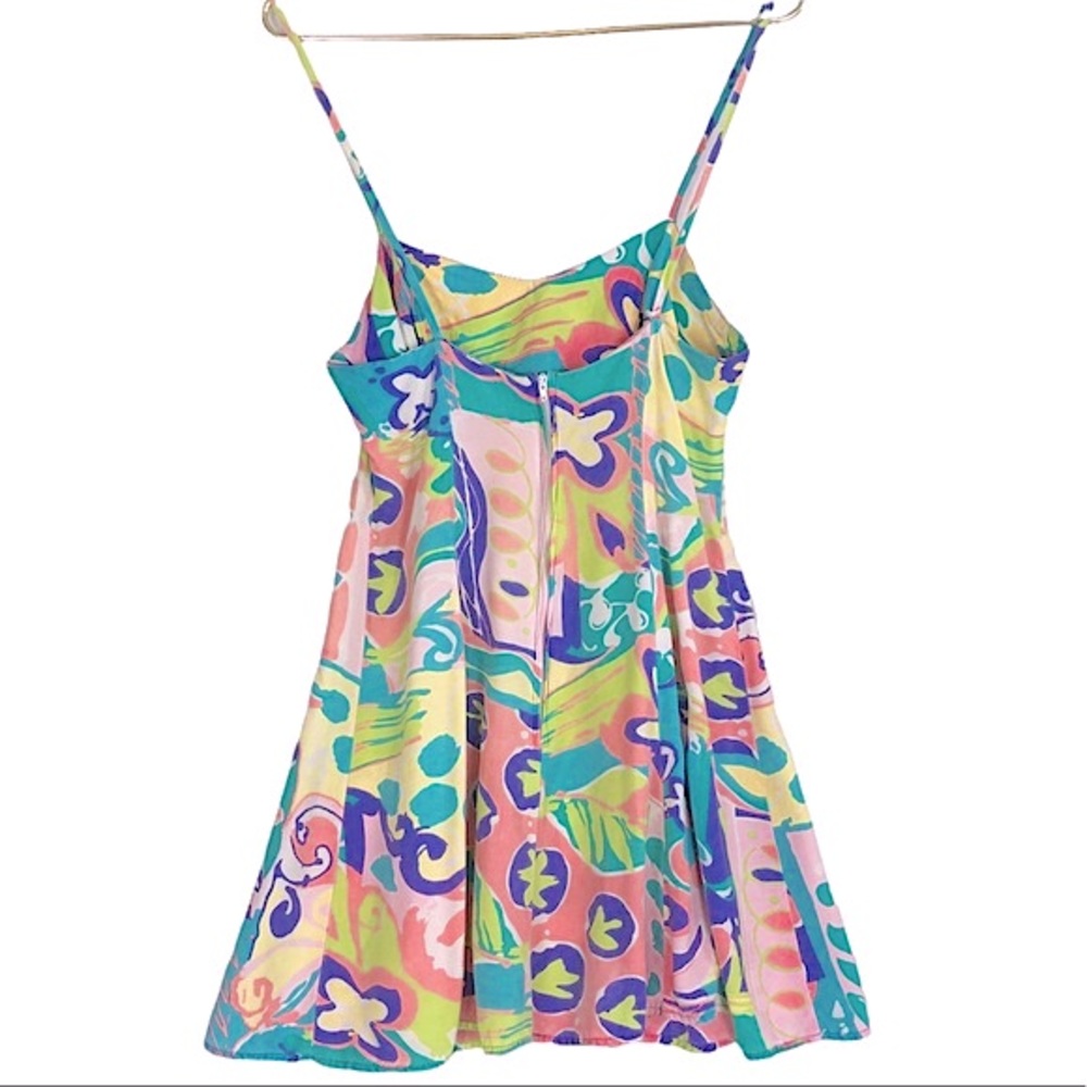 VINTAGE Y2K Multicolor Psychedelic Postmodern Print Rayon Mini Slip Dress - Picture 3 of 7